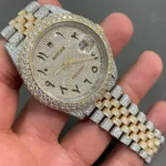 Rolex Datejust Moissanite Watch in Arabic Dial – luxury iced-out Swiss automatic watch with moissanite diamonds from SV Jewels Shop.